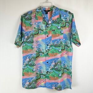 Volcom The North Shore Oahu Rare Allover Map Shirt‎ Mens M Aloha Hawaii Travel
